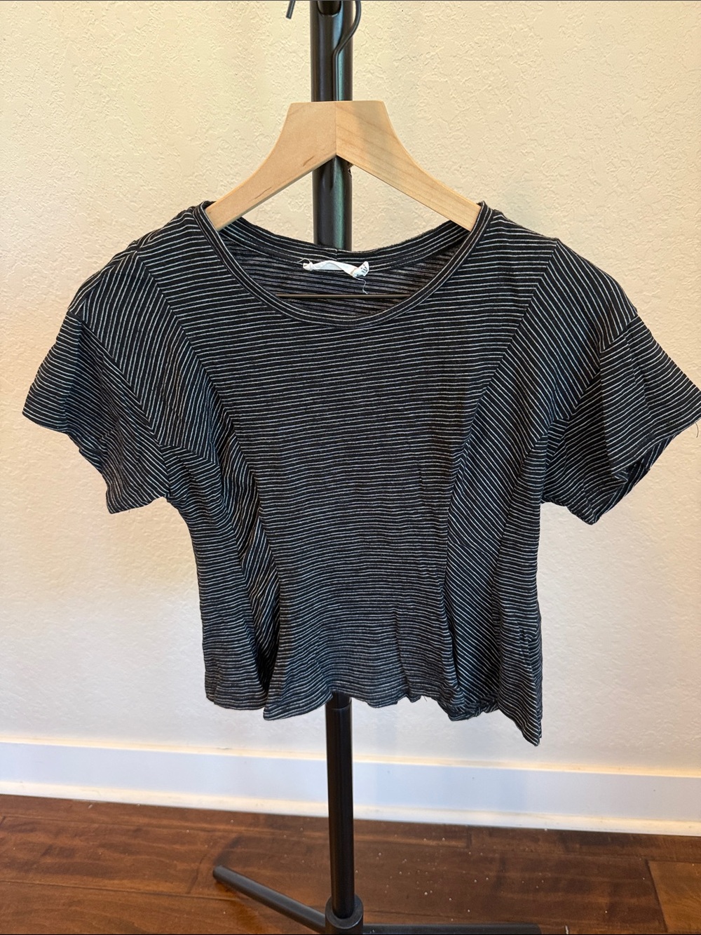 Lush Black and White Striped Cropped Tee - Lightweight Crew